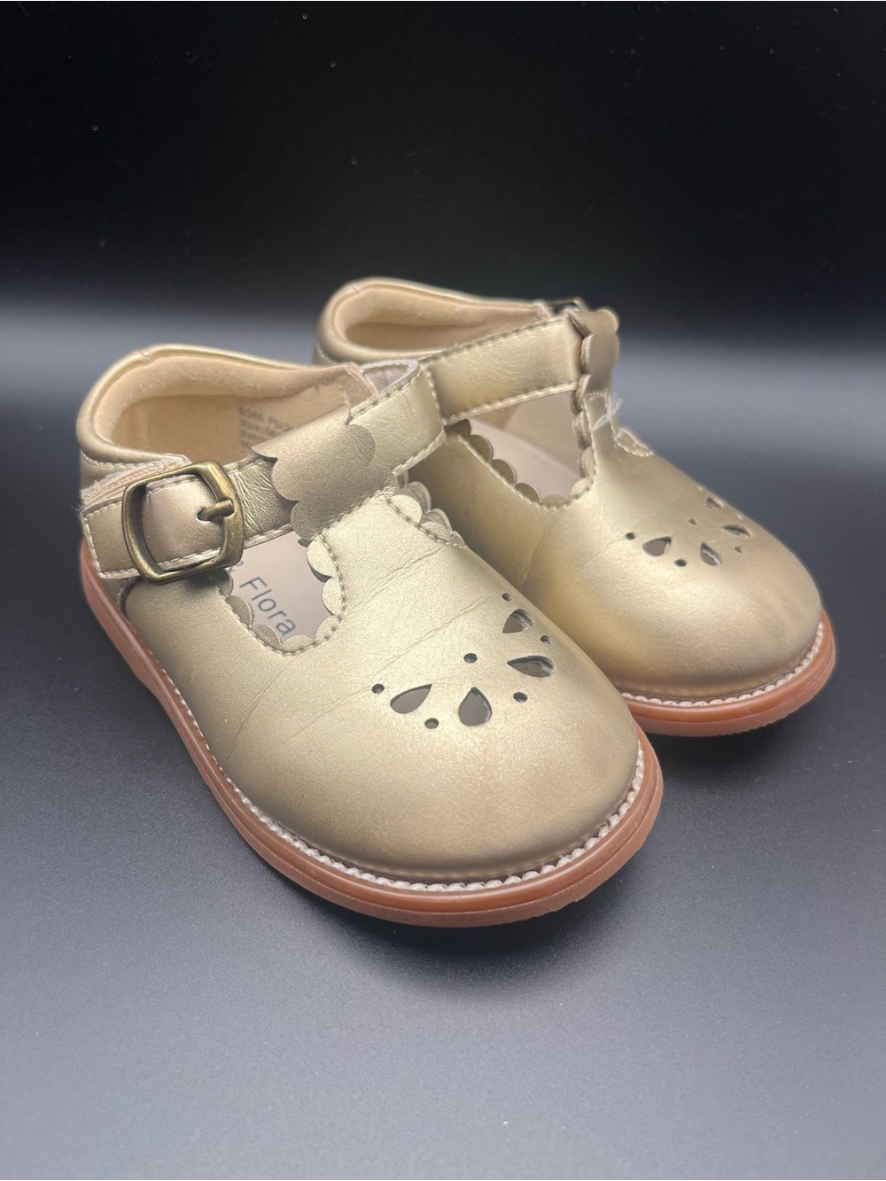 Floral Cutout Felix & Flora Mary Jane Shoes for Kids - Gold